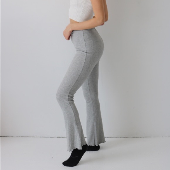 Grey High Waisted Flared Knit Pant - Picture 2 of 8